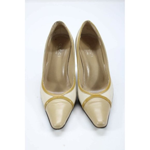 Gucci RETRO Ivory Mustard Color Block Leather Pump - Picture 2 of 4